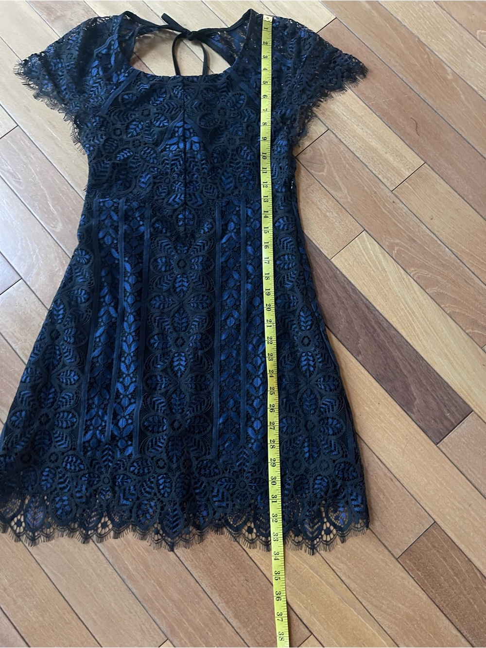 For Love & Lemons Lyla Lace Feminine Mini Dress Midnight Blue Open Back Size S - Picture 13 of 15